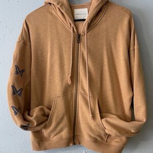 American Eagle Tan Zip-Up Hoodie with Butterfly Design